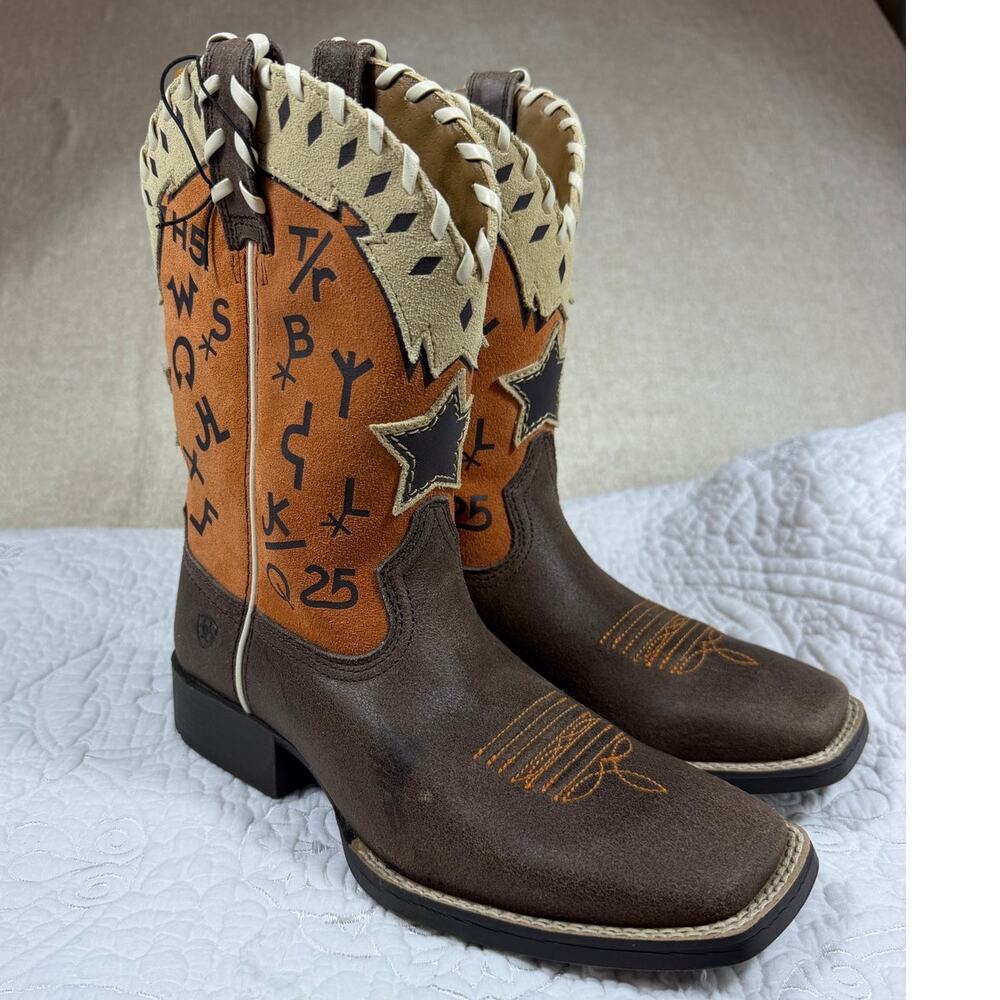 Ariat Kid Size 3 Brown Pete Grained Russet NWT Leather Western Cowboy Boots Shoe